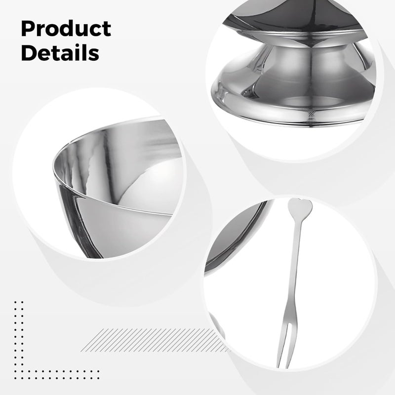 BOSREROY 4 Stainless Steel Ice Cream Bowls, 6.8 Oz Dessert Cups With Forks, 3.9 X 2.6 In, Perfect For Pudding & Fruit, Silver - Image 3