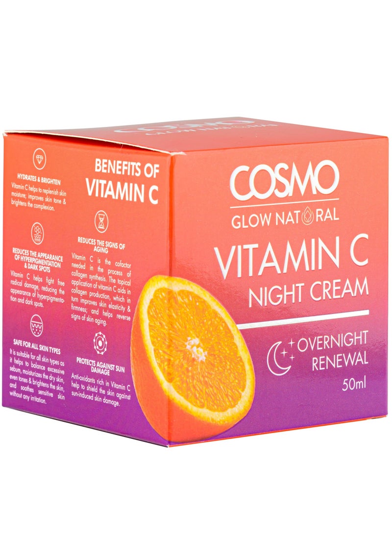 COSMO Cosmo Glow Natural Vitamin C Night Cream For Unisex 50ml, Hydrates & Brighten, Reduce Sign of Aging & Dark Spot  - Image 2