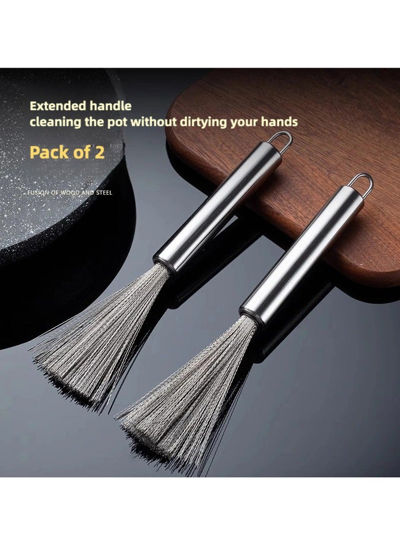Stainless Steel Pot Brush with Long Handle – Heavy-Duty Wire Brush for Dish & Pan Cleaning, Rust-Resistant Kitchen Scrubber for Tough Grease & Burnt Food - Image 1