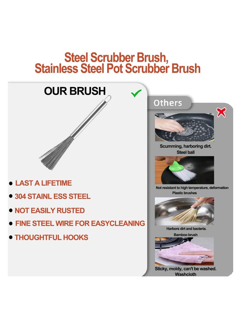 Stainless Steel Pot Brush with Long Handle – Heavy-Duty Wire Brush for Dish & Pan Cleaning, Rust-Resistant Kitchen Scrubber for Tough Grease & Burnt Food - Image 3