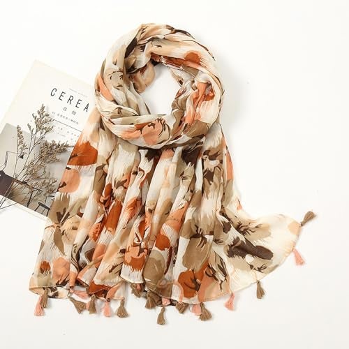 YOUR SMILE Large Boho Scarf for Women Lightweight Floral Printed Scarves Fall Winter Fashion Fringed Shawl wraps (30) - Image 4