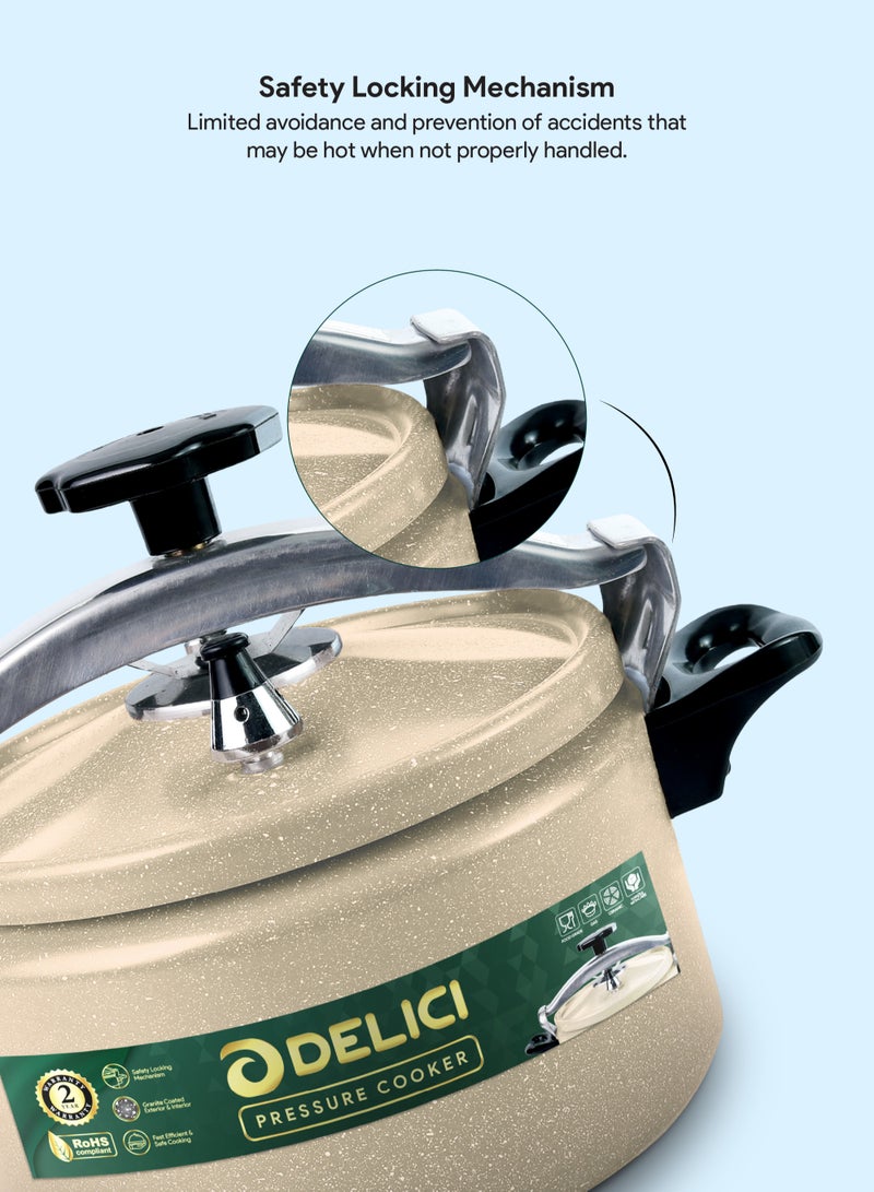 DELICI 5L Aluminum Arabic Pressure Cooker | Granite Coated | Safety Lock | Heat-Resistant Base | Long-Lasting Rubber Sealing | Durable Body & Lid | Perfect Heat Distribution | Ideal For Modern Middle East Kitchen | Beige | DPC 5B - Image 4