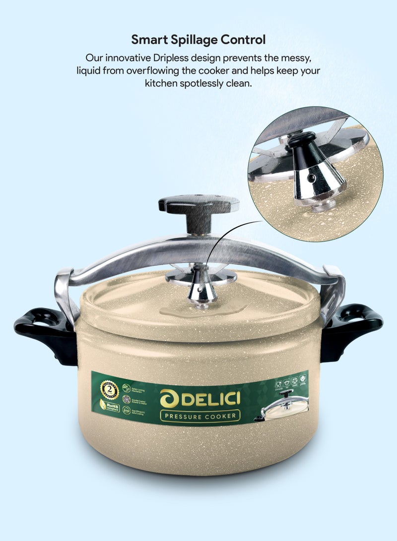 DELICI 5L Aluminum Arabic Pressure Cooker | Granite Coated | Safety Lock | Heat-Resistant Base | Long-Lasting Rubber Sealing | Durable Body & Lid | Perfect Heat Distribution | Ideal For Modern Middle East Kitchen | Beige | DPC 5B - Image 3