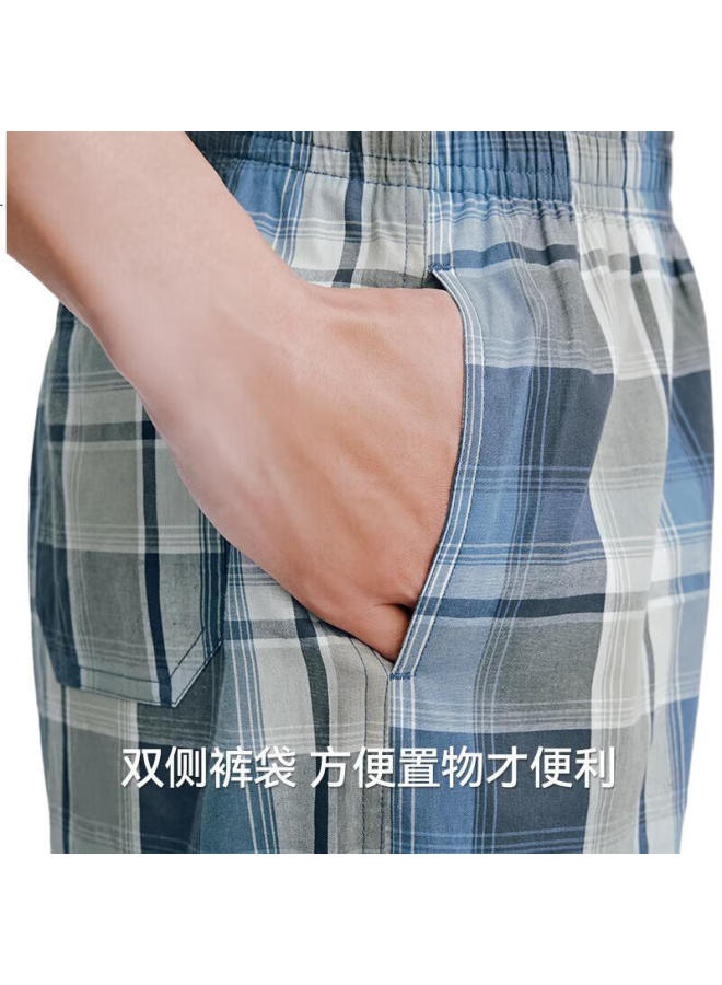 THREEGUN 100% Cotton Men'S Loose-Fit Cotton Shorts Classic Plaid Summer New Beach Pants Home Pants - Image 3