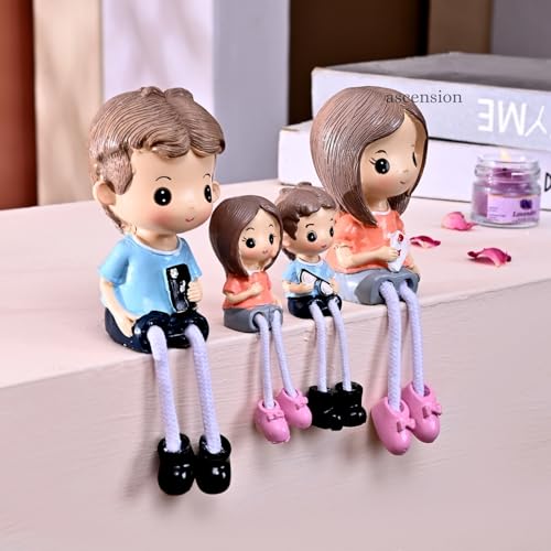 ascension Adorable Cute Family Figurines Mom Dad Boy & Girl Sitting Hanging Legs Doll Handmade Love Showpiece Decorative Items for Tabletop Birthday Gift Wedding Valentine's Day Home & Office Décor - Image 2