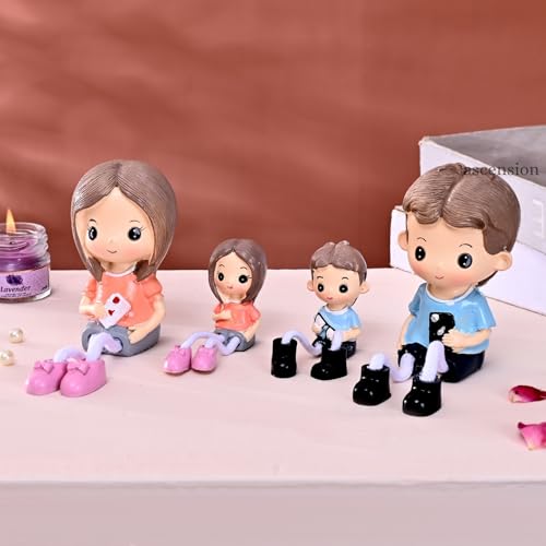 ascension Adorable Cute Family Figurines Mom Dad Boy & Girl Sitting Hanging Legs Doll Handmade Love Showpiece Decorative Items for Tabletop Birthday Gift Wedding Valentine's Day Home & Office Décor - Image 3