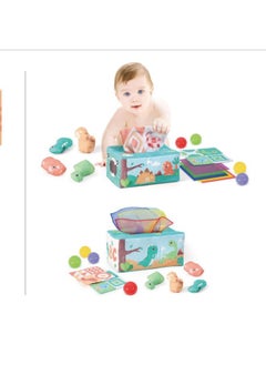 Generic Baby Tissue Box Paper Toy That Cannot Be Torn Apart, Baby Finger Tissue Paper Exercise Early Education Soothing Toy-颜色:"恐龙感官训练盒 配8粒5CM海洋球"  - Image 4