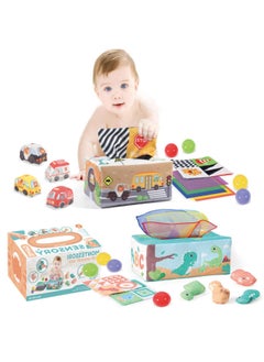 Generic Baby Tissue Box Paper Toy That Cannot Be Torn Apart, Baby Finger Tissue Paper Exercise Early Education Soothing Toy-颜色:"恐龙感官训练盒 配8粒5CM海洋球"  - Image 2