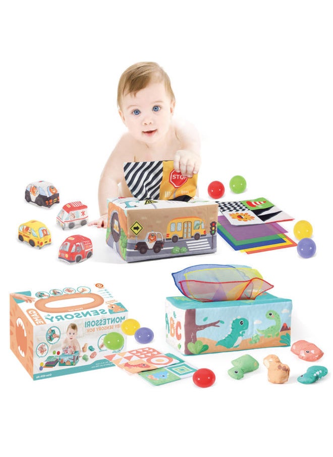 Generic - Baby Tissue Box Paper Toy That Cannot Be Torn Apart, Baby Finger Tissue Paper Exercise Early Education Soothing Toy-颜色:"恐龙感官训练盒 配8粒5CM海洋球" - Image 1
