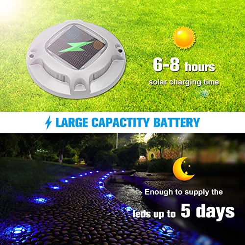VOLISUN Solar Dock Marine Lights 12 Pack,2 Colors in 1,Outdoor LED Solar Powered Waterproof Driveway Marker Deck Lights for Warning Step Sidewalk Pathway (White/Blue) - Image 3
