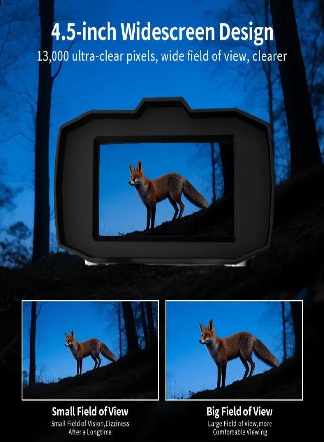 4K Ultra HD Infrared Night Vision Binoculars with 16X Digital Zoom & 4.5-Inch Large HD Screen, 10X Optical Magnification, 9-Level Infrared Adjustment, 5000mAh Rechargeable Battery, Day/Night Dual Mode – Ideal for Hunting, Fishing, Camping & Night Surveillance - Image 3