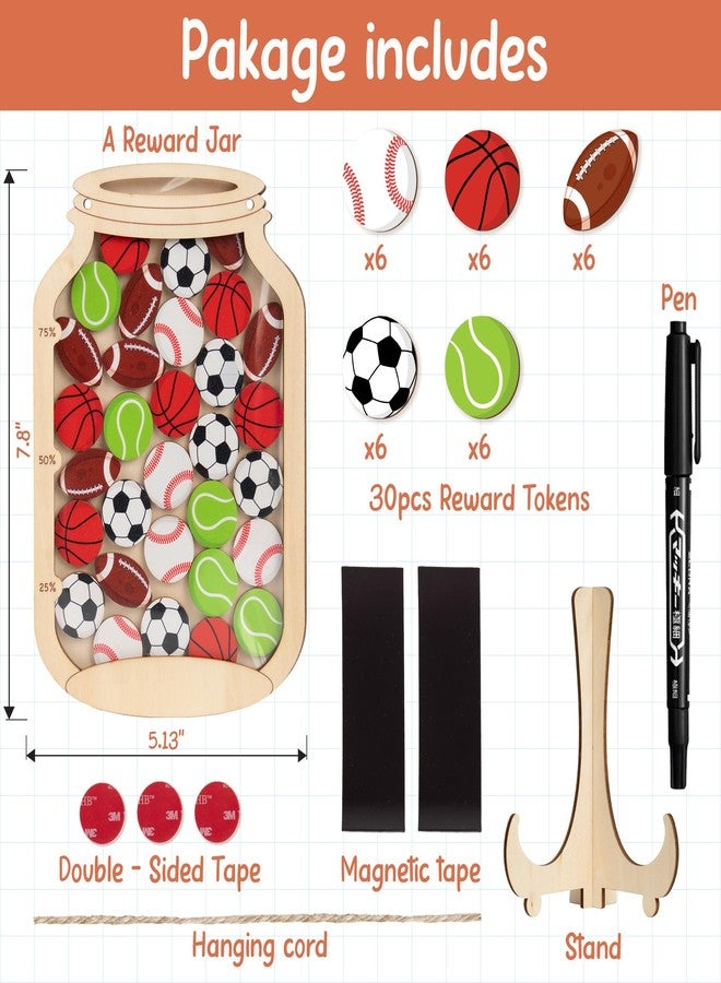 DINIZON Personalized Magnetic Reward Jar, Star Jar Reward System for Classroom Board, Fridge Magnet, Wooden Classroom Incentive Jar for Teacher, Home Chore Chart Positive Behavior Training (Sport) - Image 3