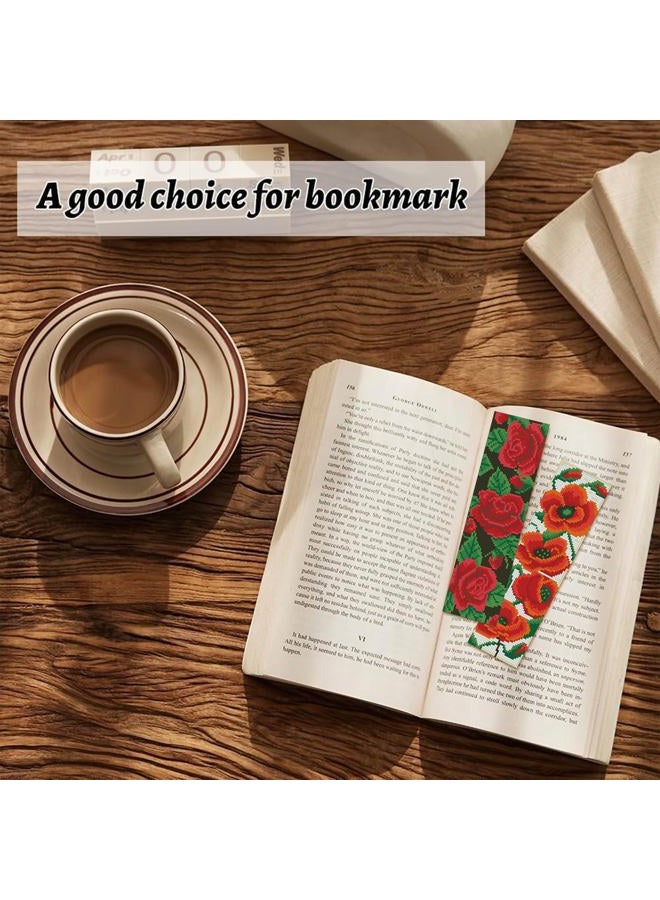 NEGEKFKX 6 Pcs Flower Cross Stitch Bookmark Kit for Adult Beginners,Flowers Cross Stitch Kits 14 CT DIY Crossstitch Kits Adult Stamped Bookmark Embroidery Bookmarks Kit - Image 3