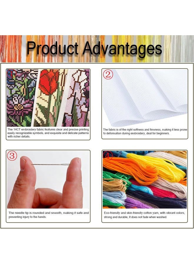 NEGEKFKX 6 Pcs Flower Cross Stitch Bookmark Kit for Adult Beginners,Flowers Cross Stitch Kits 14 CT DIY Crossstitch Kits Adult Stamped Bookmark Embroidery Bookmarks Kit - Image 5