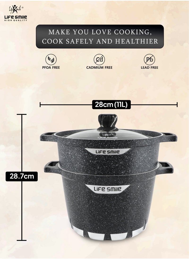 Non-stick Granite Coated 28cm Stock Pot & 28cm Steam Pot with Tempered Glass Lid - pzsku/Z86EDA9CC10B529CC02F3Z/45/_/1706185381/84ac2e13-63b3-4295-831b-d673ee0b1694