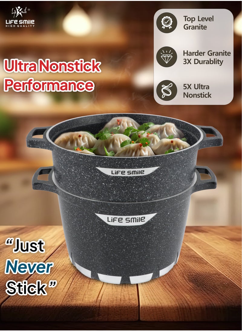 Non-stick Granite Coated 28cm Stock Pot & 28cm Steam Pot with Tempered Glass Lid - pzsku/Z86EDA9CC10B529CC02F3Z/45/_/1706185382/b71fb994-6f99-445a-b80d-5f93a8257019