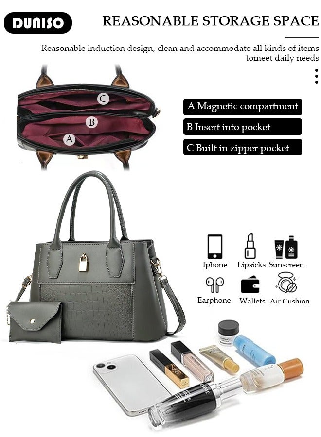 DUNISO 2PCS Women's Shoulder Tote Bag Set,Large Capacity Crossbody Bag,Shoulder Bag with Adjustable Shoulder Strap,Fashion Tote Bags Purse Bag Set for Women/Ladies Office Travel Daily Bag  - Image 3