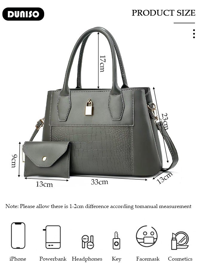 DUNISO 2PCS Women's Shoulder Tote Bag Set,Large Capacity Crossbody Bag,Shoulder Bag with Adjustable Shoulder Strap,Fashion Tote Bags Purse Bag Set for Women/Ladies Office Travel Daily Bag  - Image 2