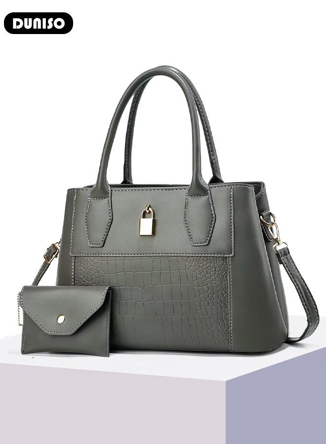 DUNISO 2PCS Women's Shoulder Tote Bag Set,Large Capacity Crossbody Bag,Shoulder Bag with Adjustable Shoulder Strap,Fashion Tote Bags Purse Bag Set for Women/Ladies Office Travel Daily Bag  - Image 5