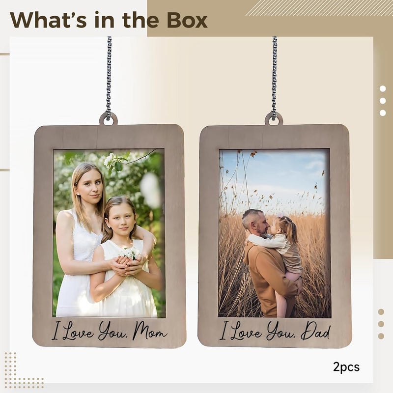 Personalized I Love Mom Dad Car Photo Frame for Parents, Wooden Picture Holder 2.7 X 3.9 in, Rearview Mirror Accessories, Easy Install - Image 5