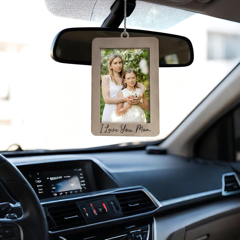Personalized I Love Mom Dad Car Photo Frame for Parents, Wooden Picture Holder 2.7 X 3.9 in, Rearview Mirror Accessories, Easy Install - Image 3