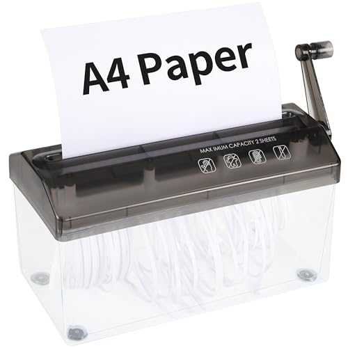 Bling Musae A4 Paper Manual Shredder - Black Portable Mini Paper Grinder Capacity 3L for A4 Files Documents Straight Cutting Tool Home Office Desktop Supplies WD23BK - Image 1