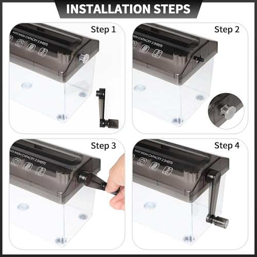 Bling Musae A4 Paper Manual Shredder - Black Portable Mini Paper Grinder Capacity 3L for A4 Files Documents Straight Cutting Tool Home Office Desktop Supplies WD23BK - Image 4