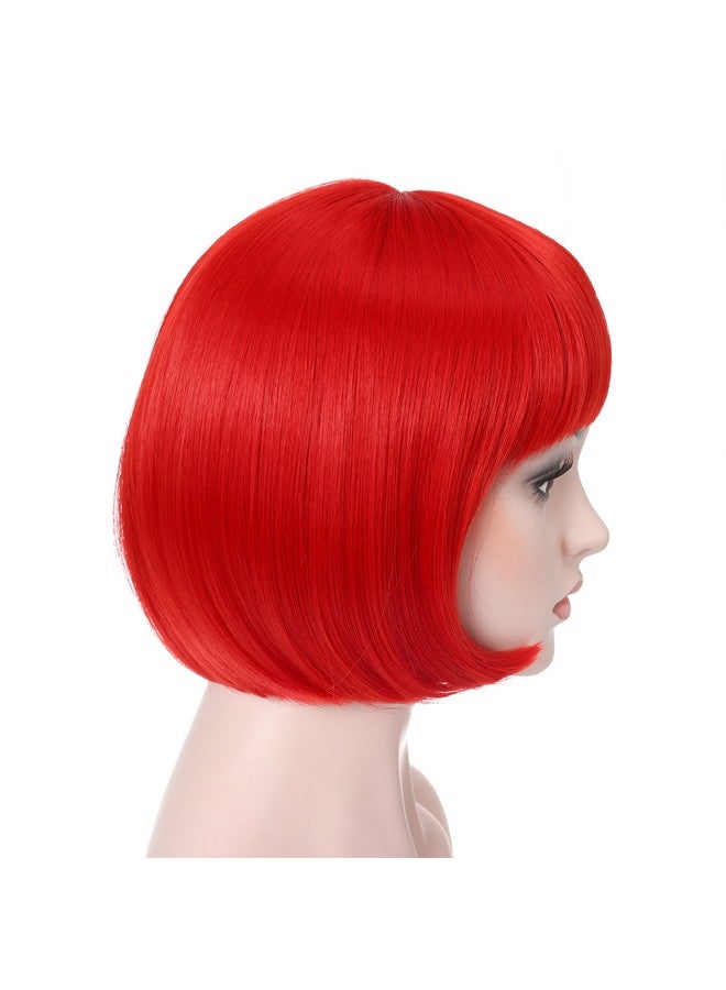 Onedor 10" Short Straight Hair Flapper Cosplay Costume Bob Wig (Red) - Image 2
