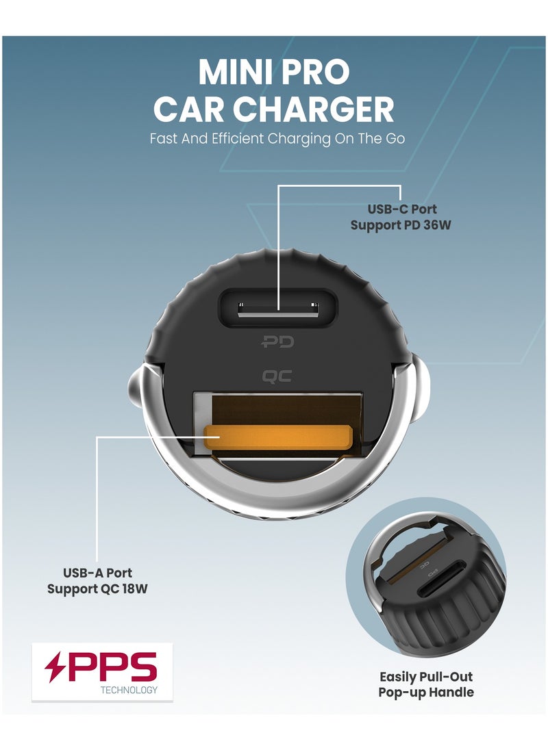 Moxedo Moxedo Mini Pro Car Charger 36W PD 18W QC 3.0 USB-A & USB-C Ports with Pull-out Pop-up Handle Compatible with Android, iOS and other Devices.  - Image 3