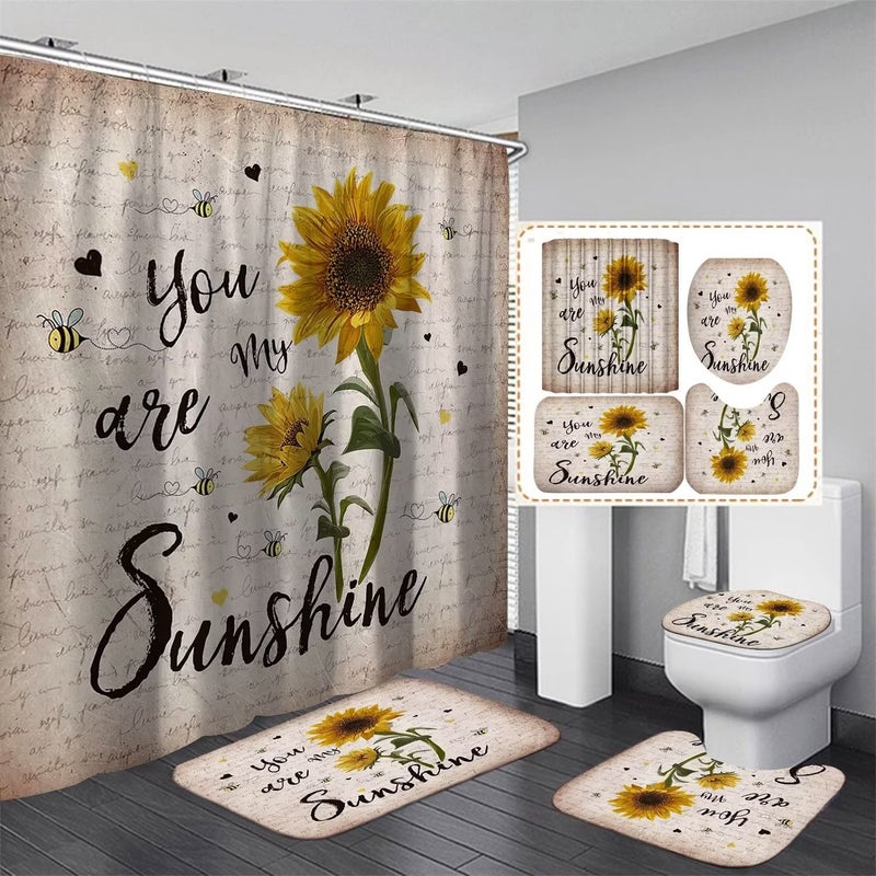 AZHM Sunflower and Rose Shower Curtain Starlight Glitter Flower Bathroom Decor Set with Shower Curtain and Rugs and Accessories with 12 Hooks - Image 1