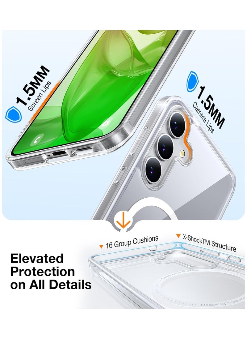 TORRAS Magnetic Shockproof for Samsung Galaxy S25 Plus Case, [Compatible with MagSafe][4X Mili-Grade Protection][Anti-Yellowing] Magnetic Slim Clear Case for Samsung S25+Plus Case, Diamond Clear  - Image 5