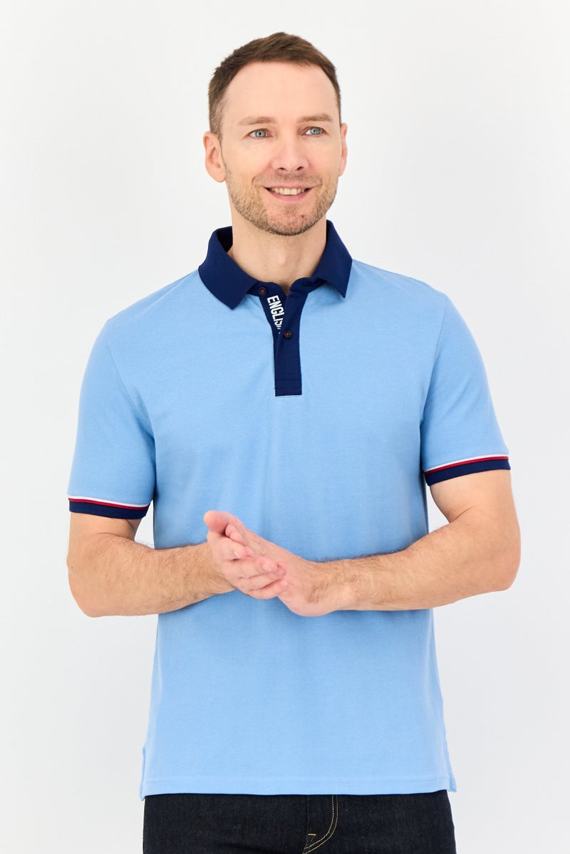 English Laundry Men Regular Fit Short Sleeve Plain Polo Shirt, Dusk Blue - Image 1
