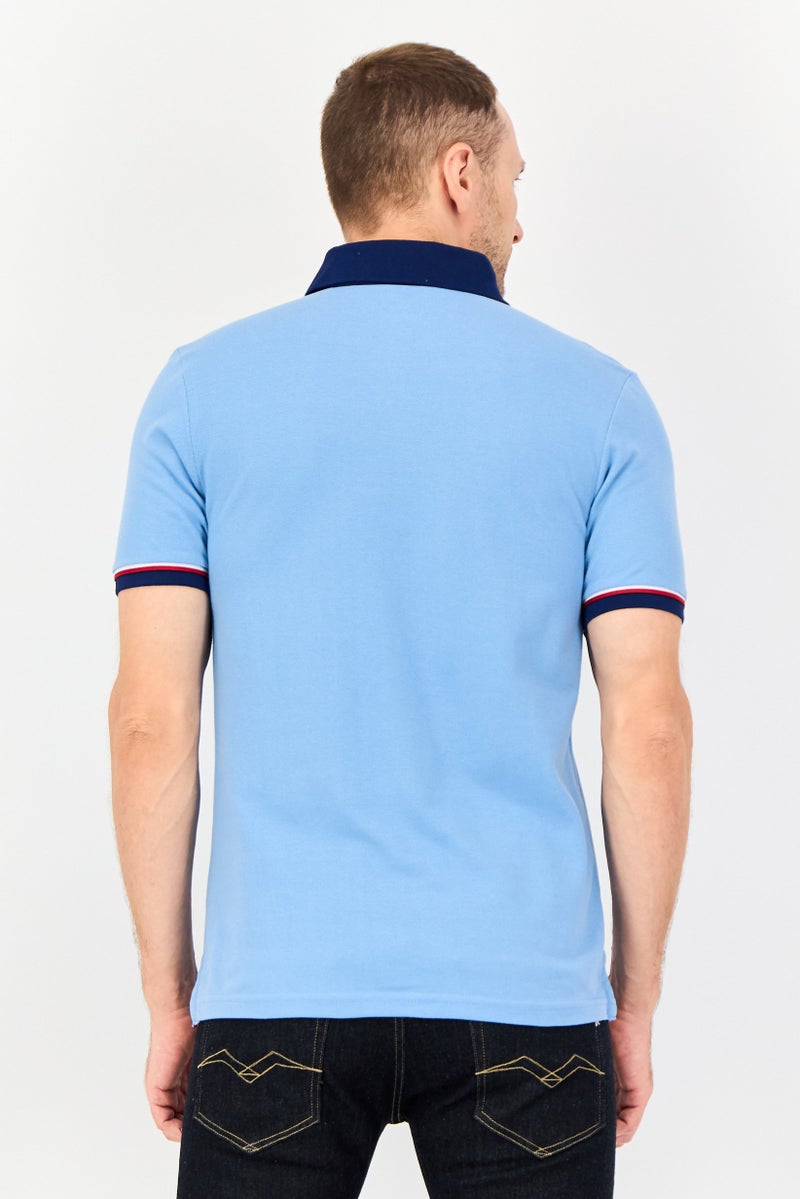 English Laundry Men Regular Fit Short Sleeve Plain Polo Shirt, Dusk Blue - Image 3