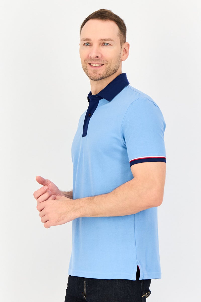 English Laundry Men Regular Fit Short Sleeve Plain Polo Shirt, Dusk Blue - Image 2