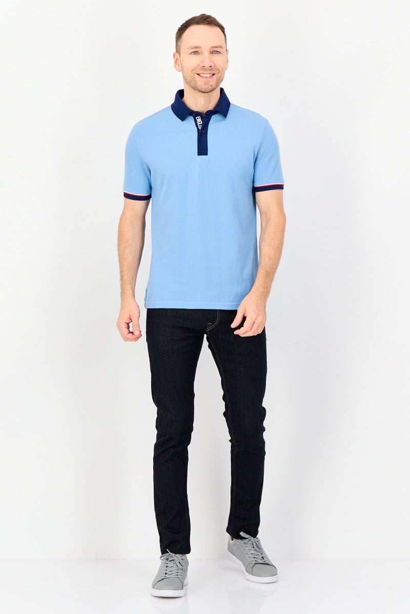 English Laundry Men Regular Fit Short Sleeve Plain Polo Shirt, Dusk Blue - Image 4