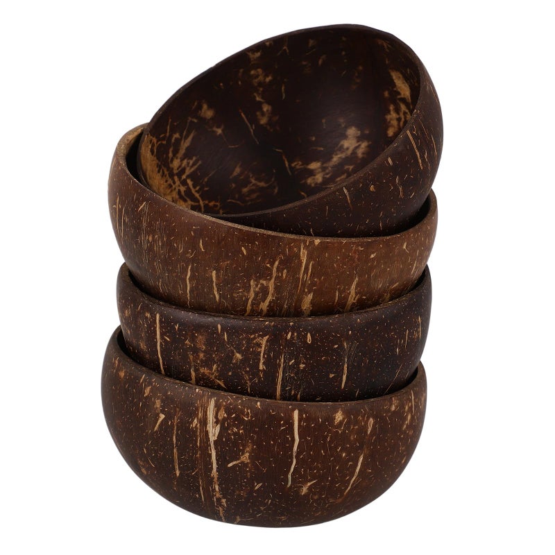 Natural Coconut Shell Bowls Set 4pcs 12 14cm Salad Snack Serving Wooden Tableware - Image 2