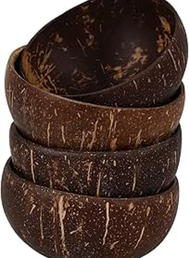 Natural Coconut Shell Bowls Set 4pcs 12 14cm Salad Snack Serving Wooden Tableware - Image 1