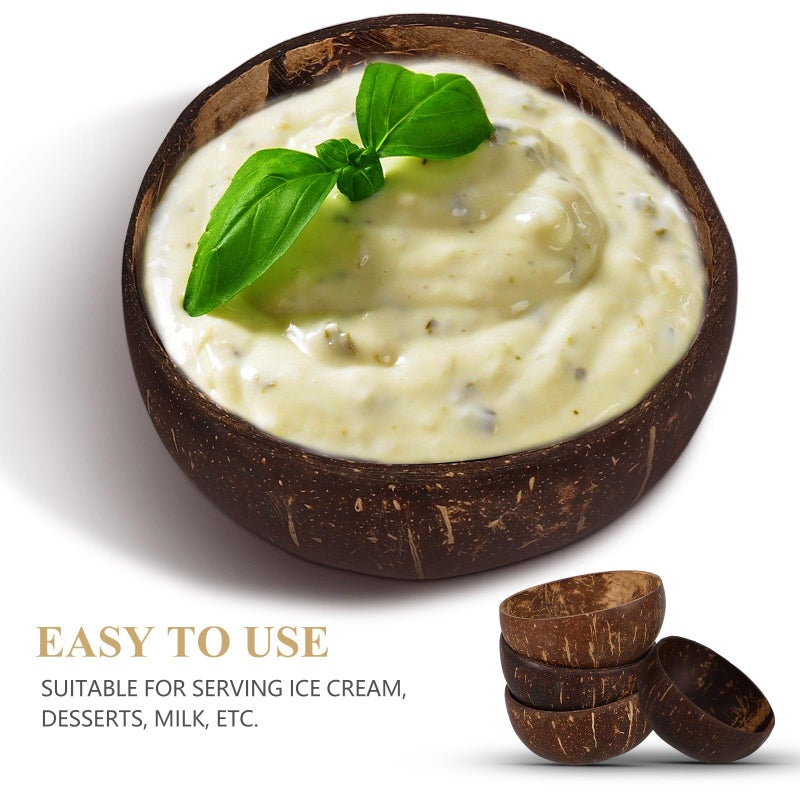 Natural Coconut Shell Bowls Set 4pcs 12 14cm Salad Snack Serving Wooden Tableware - Image 4