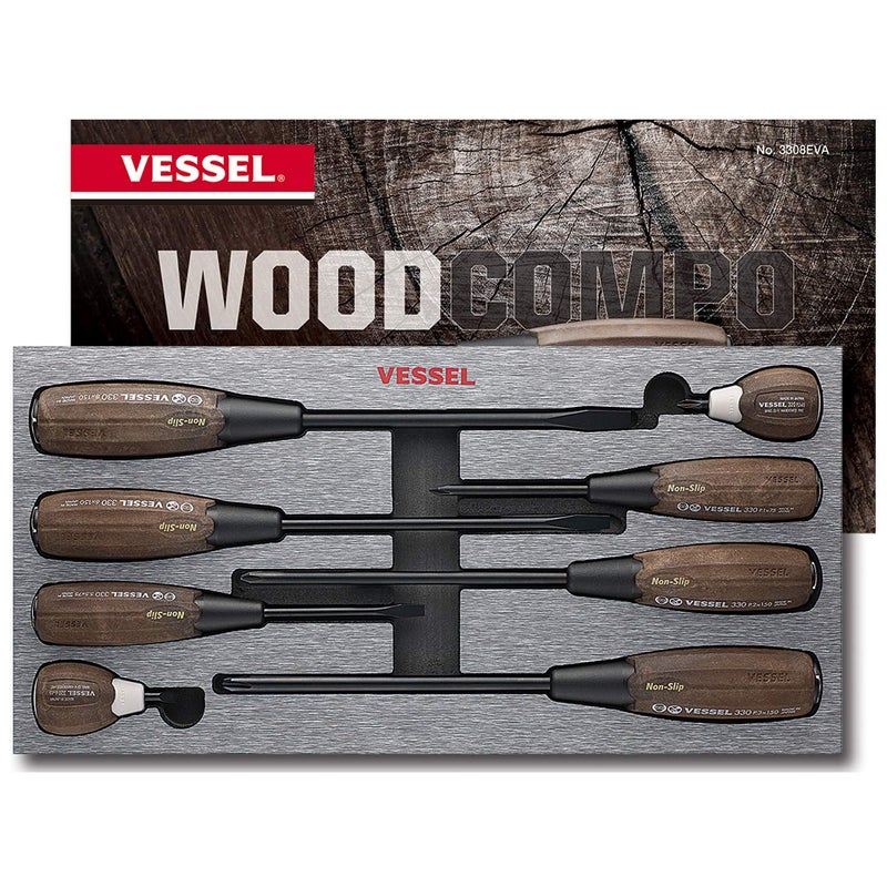 VESSEL WOODCOMPO NonSlip TangThru Screwdriver 8PC SET 3308EVA - Image 2