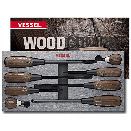 VESSEL WOODCOMPO NonSlip TangThru Screwdriver 8PC SET 3308EVA - Image 1