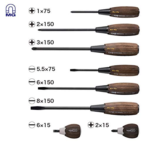 VESSEL WOODCOMPO NonSlip TangThru Screwdriver 8PC SET 3308EVA - Image 3