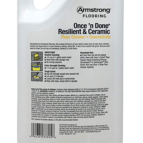 Armstrong Once'n Done Resilient & Ceramic Floor Cleaner Concentrate 32oz No-Rinse No-Wax New Package - Image 3