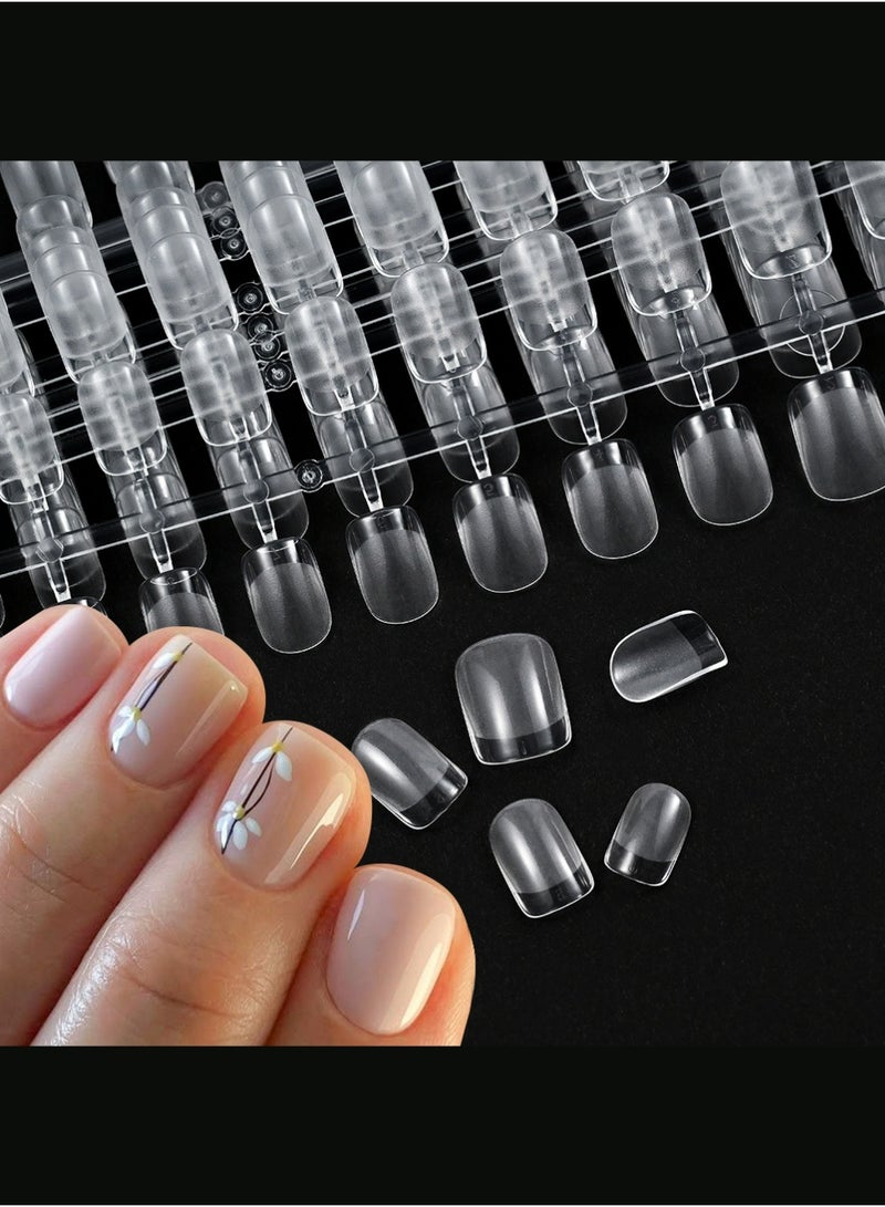 YOUGE 480Pcs Press On Nails,Short Rectangle and Short Almond Soft Gel Nail Tips - Semi-Matte Clear French Design Press-On Nails for DIY & Salon, 12 Sizes , Nail Extension, Short Almond - Image 5