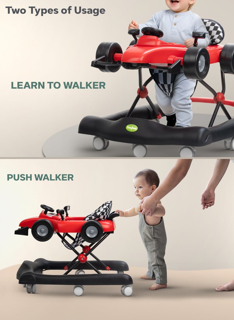 BAYBEE F1 2 in 1 Baby Walker for Kids, Foldable Kids Walker with 3 Position Adjustable Height, Musical Bar & Push Bar Activity Walker for Toddlers Walker for Baby Boy Girl 6 to 18 Months Red - Image 2