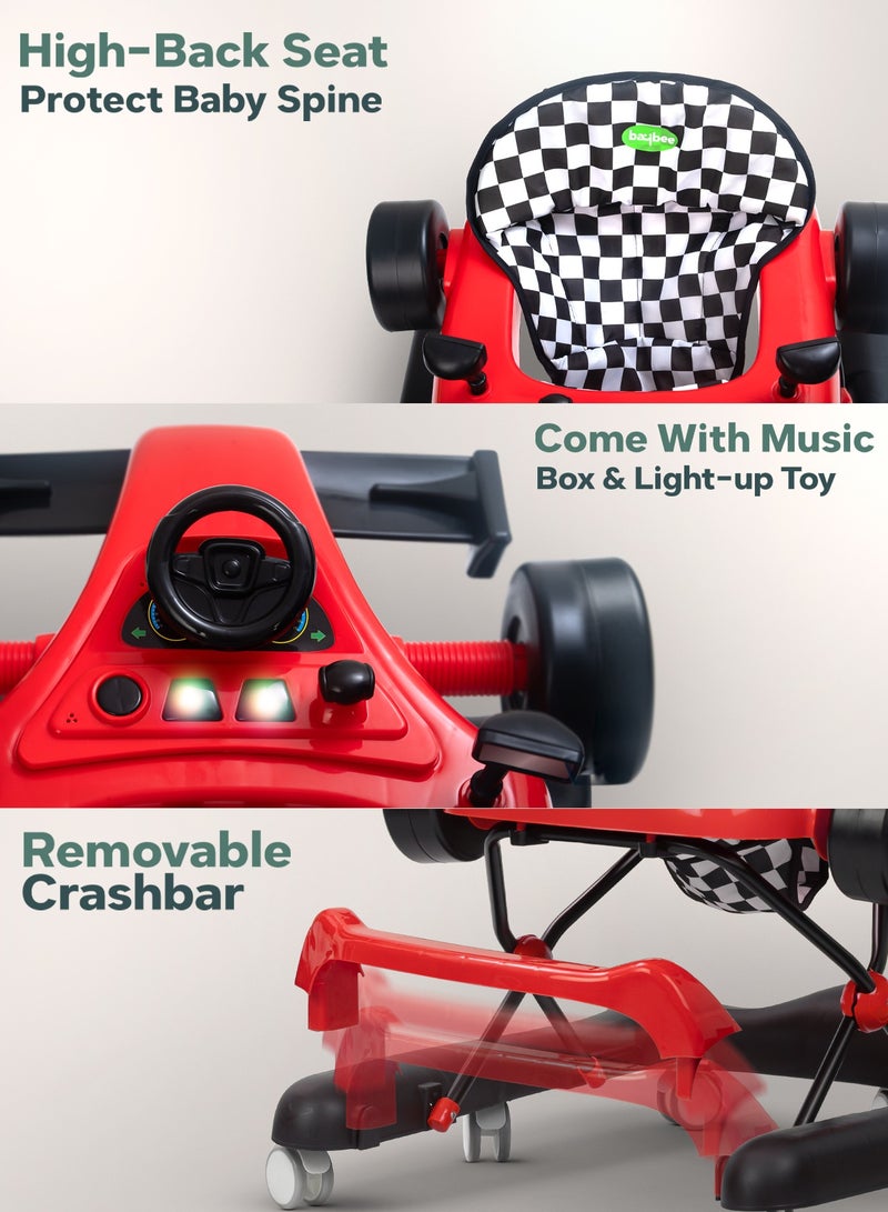 BAYBEE F1 2 in 1 Baby Walker for Kids, Foldable Kids Walker with 3 Position Adjustable Height, Musical Bar & Push Bar Activity Walker for Toddlers Walker for Baby Boy Girl 6 to 18 Months Red - Image 3