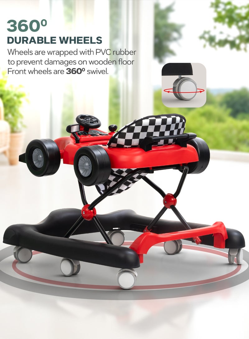 BAYBEE F1 2 in 1 Baby Walker for Kids, Foldable Kids Walker with 3 Position Adjustable Height, Musical Bar & Push Bar Activity Walker for Toddlers Walker for Baby Boy Girl 6 to 18 Months Red - Image 5