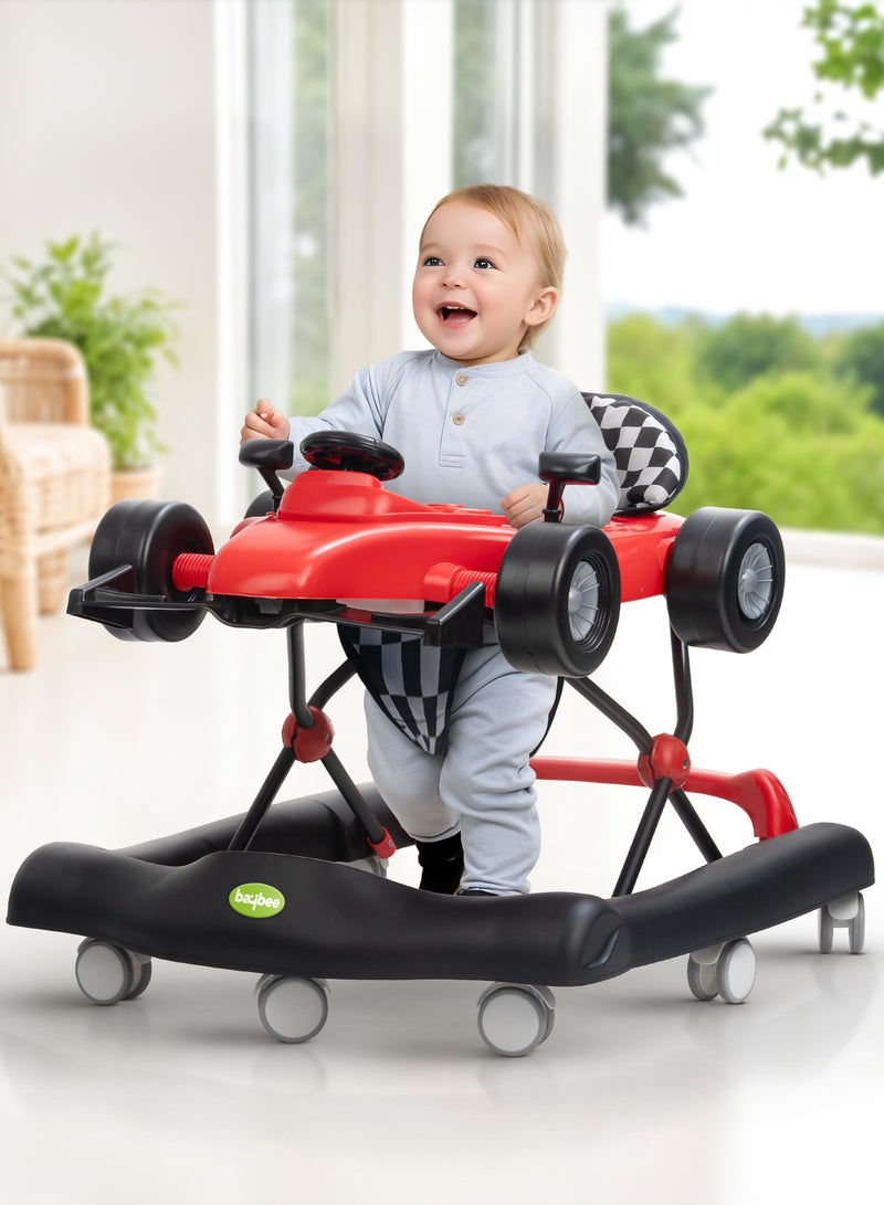 BAYBEE F1 2 in 1 Baby Walker for Kids, Foldable Kids Walker with 3 Position Adjustable Height, Musical Bar & Push Bar Activity Walker for Toddlers Walker for Baby Boy Girl 6 to 18 Months Red - Image 1
