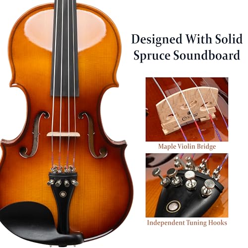 Cecilio 1/2 Violin Solidwood Violin with Hard Case, Bow, Rosin, Tuner, Shoulder Rest & Lesson Book – Ideal for Beginners - Image 3