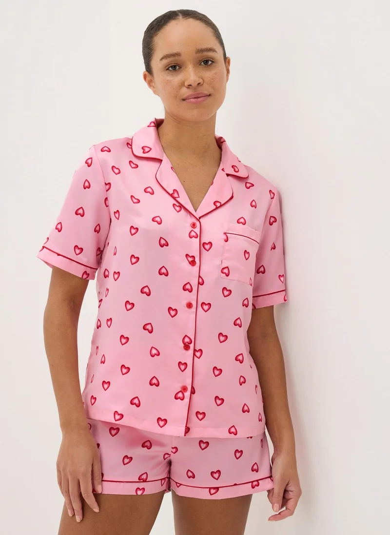 Matalan Pink Hearts Satin Pyjama Shorts Set
