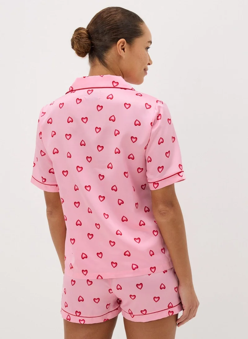 Matalan Pink Hearts Satin Pyjama Shorts Set